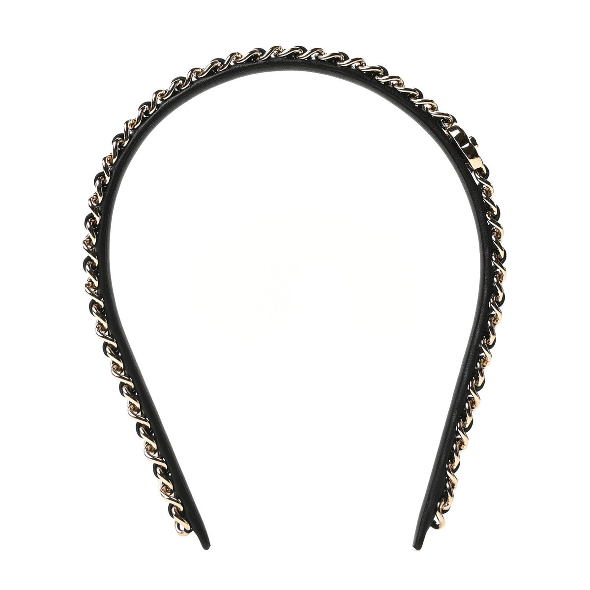 Metal Lambskin CC Turnlock Chain Headband Gold Black