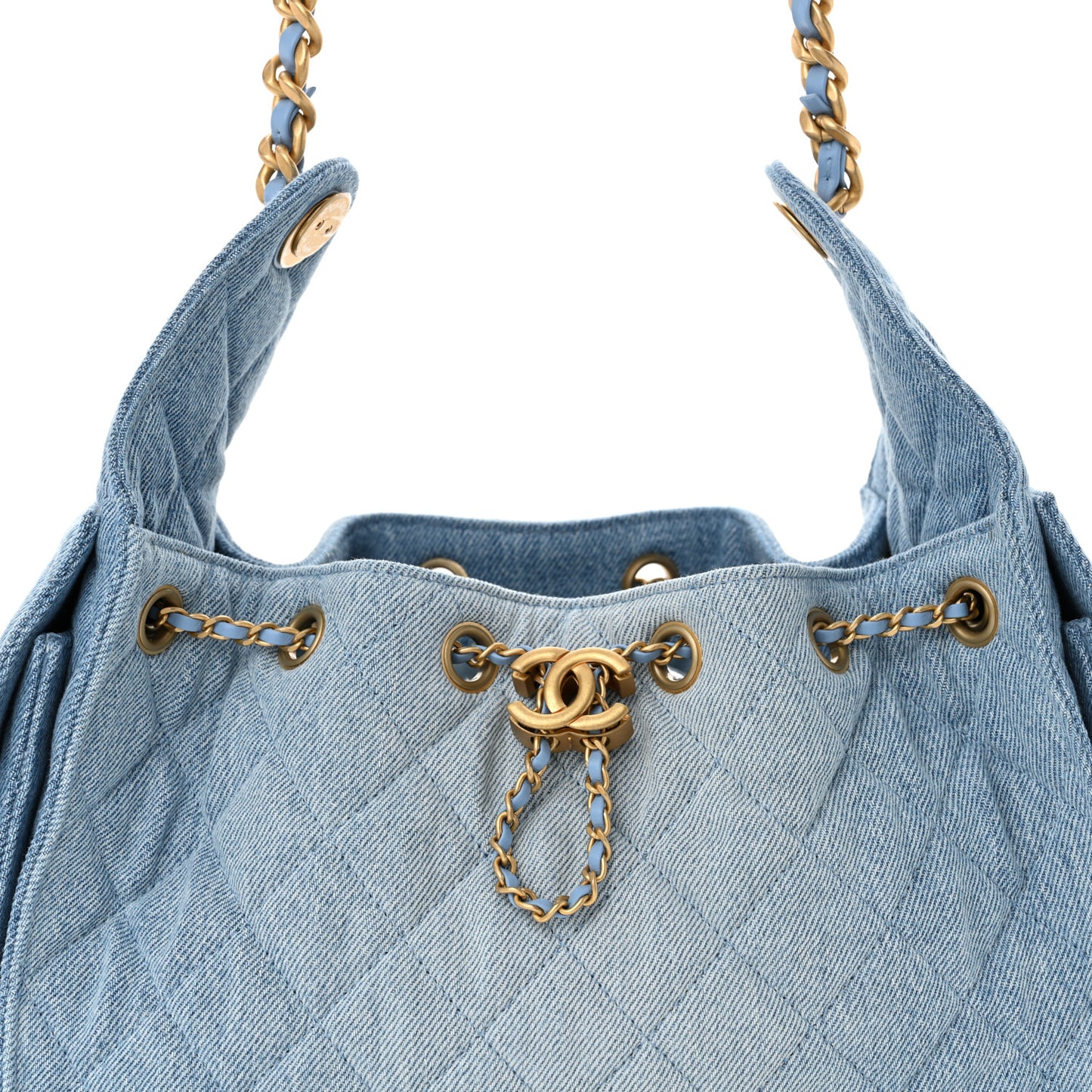 Washed Denim Quilted Small Chanel 25 Handbag Blue