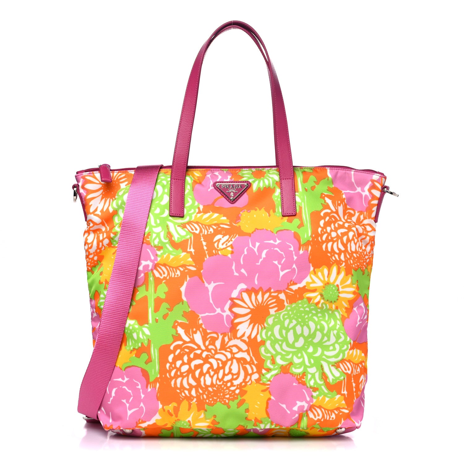 Prada Tessuto Nylon Floral Print Tote Pink Multicolor 1 of 10