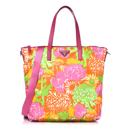 Prada Tessuto Nylon Floral Print Tote Pink Multicolor 1 of 10