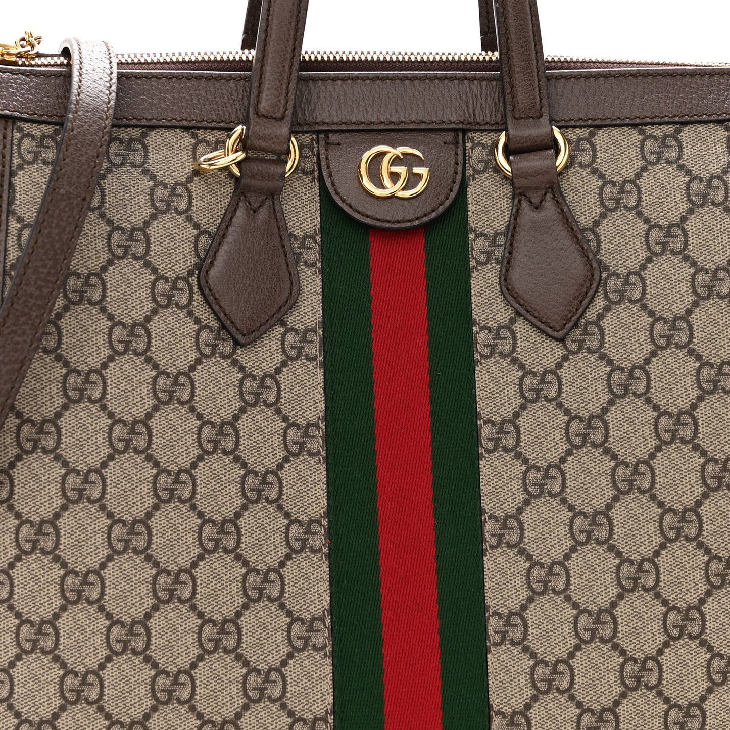 GG Supreme Monogram Web Medium Ophidia Tote Bag Brown
