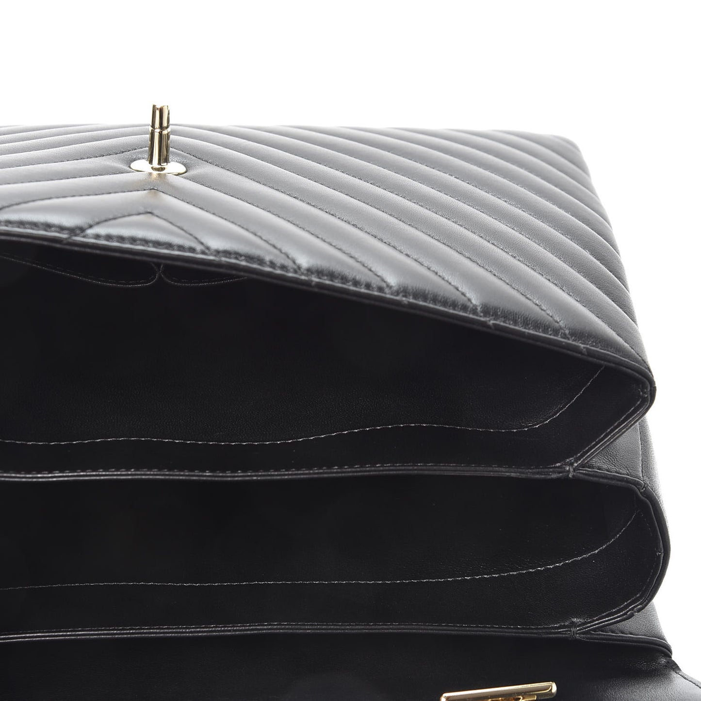 Lambskin Chevron Quilted Large Trendy CC Dual Handle Flap Bag Black