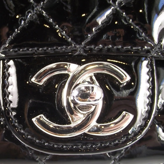 Patent Quilted Clutch Bag Black
