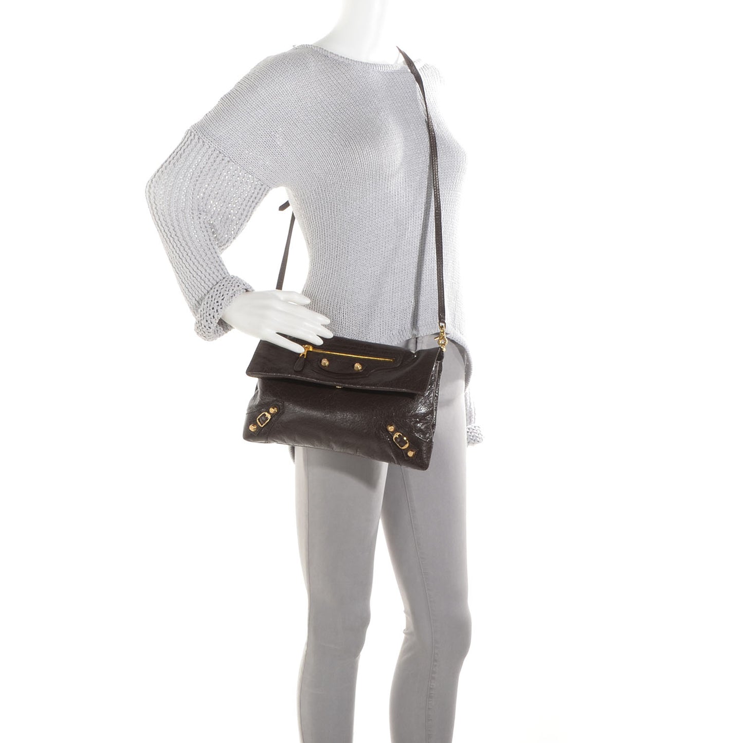 Agneau Giant 12 Gold Hardware Envelope Strap Clutch Charbon