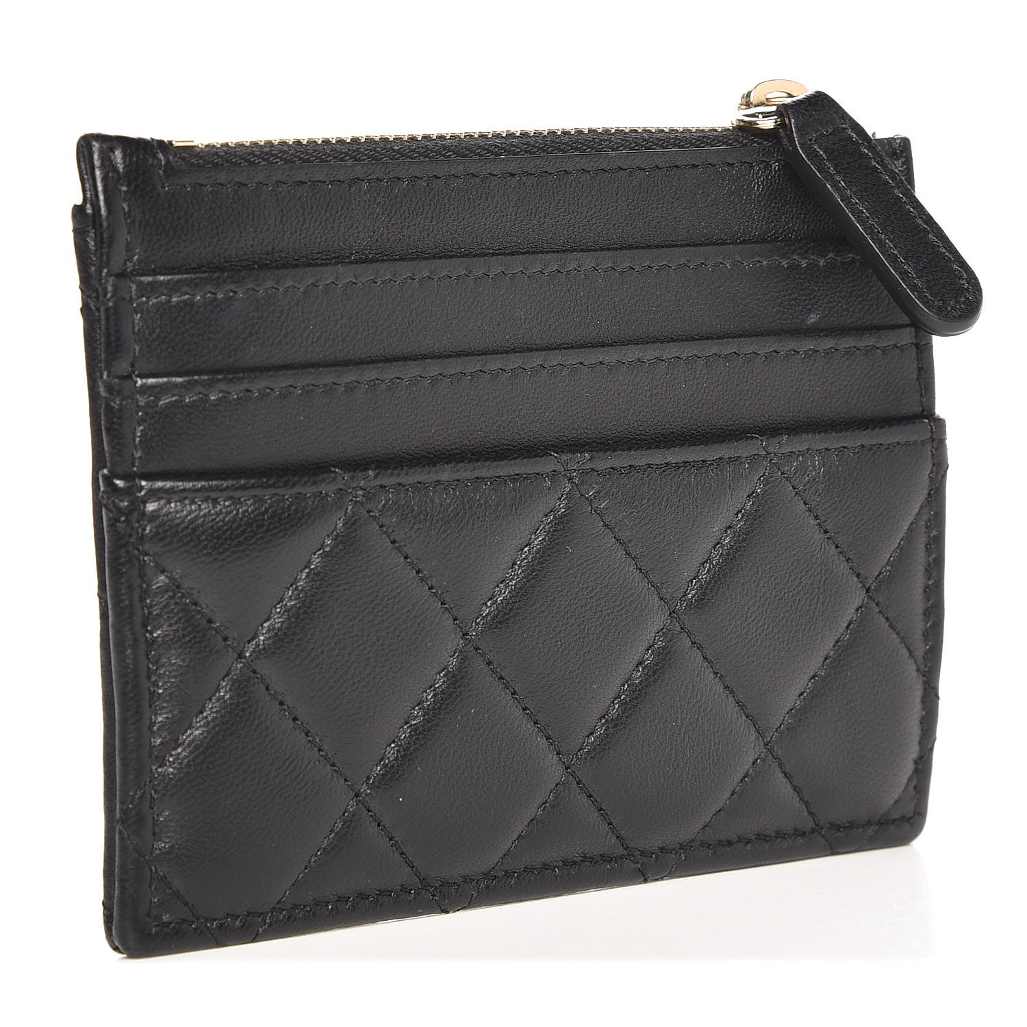 Chanel Lambskin Quilted Zip Card Holder Black 3 of 7