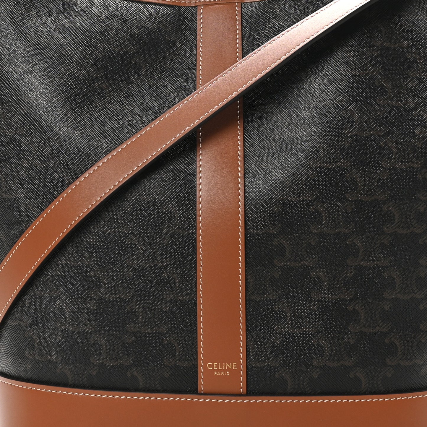 Triomphe Canvas Calfskin Medium Bucket Bag Tan