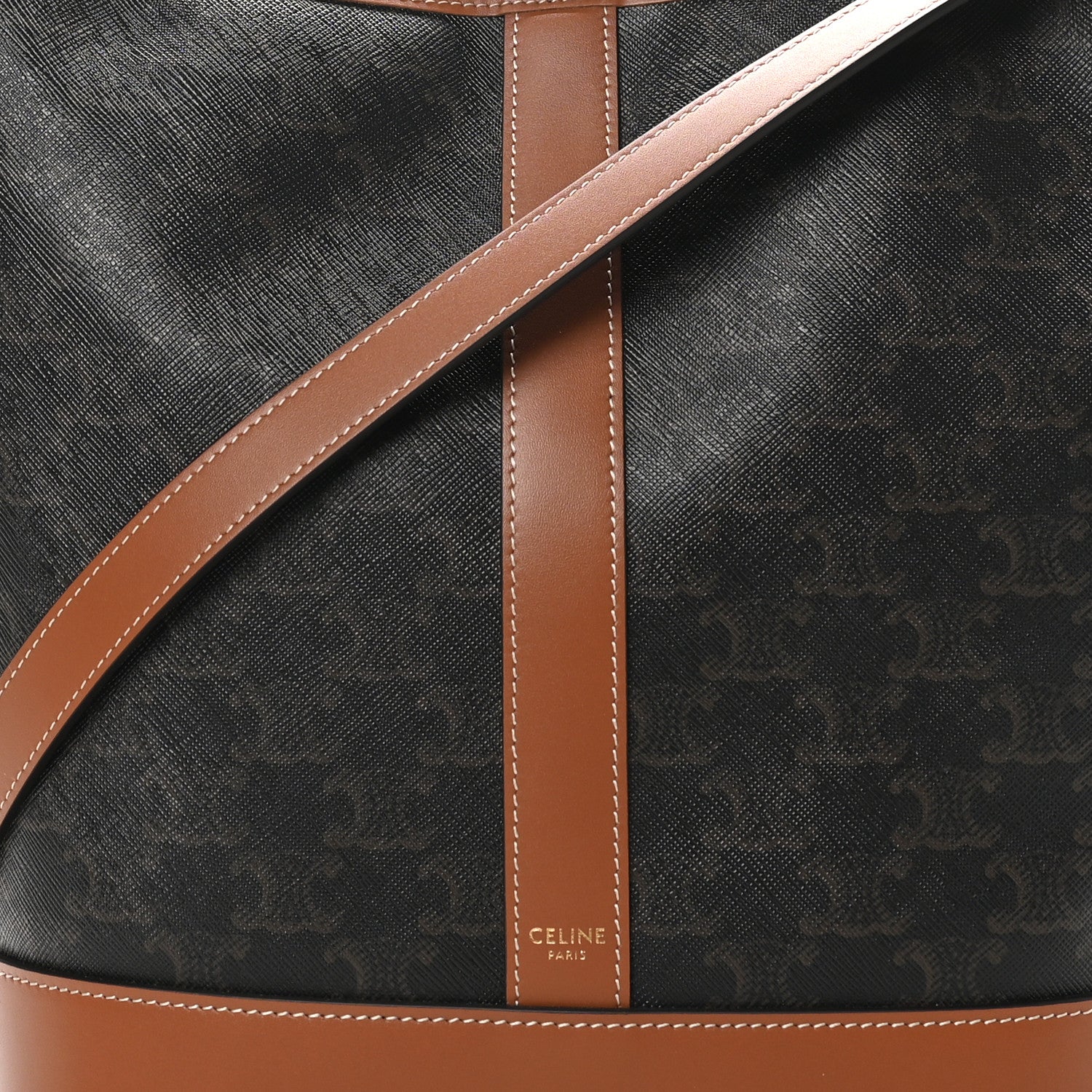 Celine Triomphe Canvas Calfskin Medium Bucket Bag Tan 8 of 10