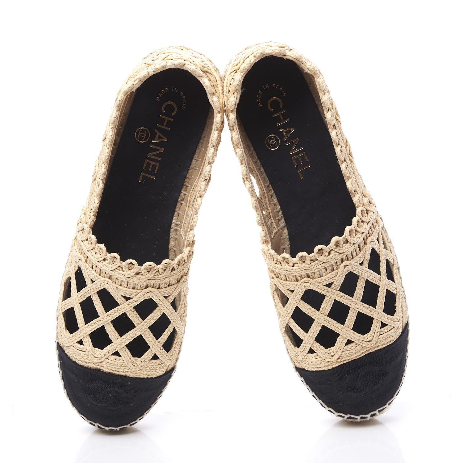 Chanel Woven Fabric Grosgrain CC Espadrilles 38 Beige Black 5 of 11
