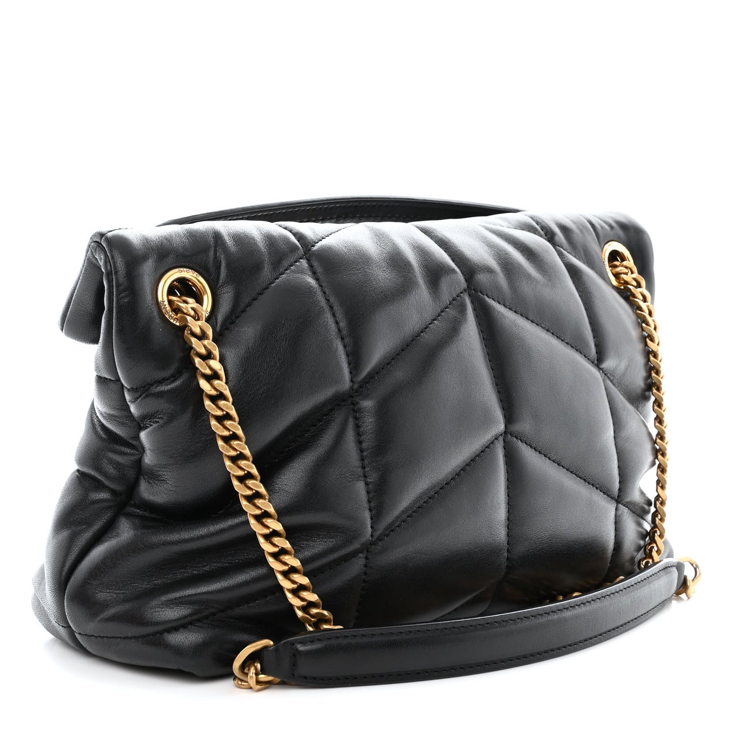 Lambskin Quilted Small Loulou Puffer Monogram Chain Satchel Black
