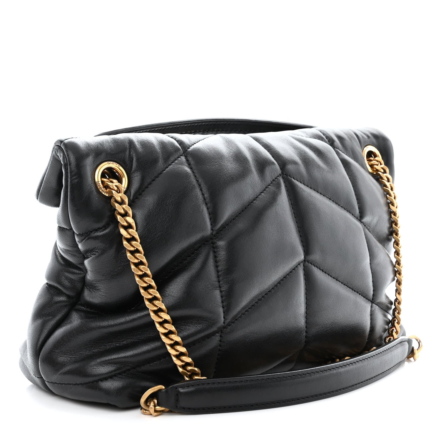 Saint Laurent Lambskin Quilted Small Loulou Puffer Monogram Chain Satchel Black 3 of 10