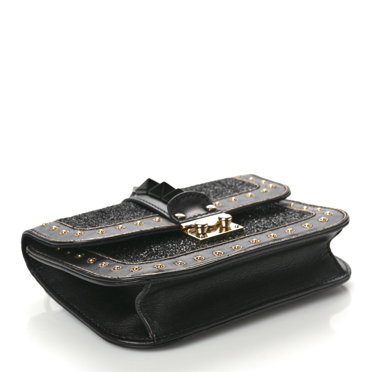 Vitello Embellished Mini Glam Lock Flap Black