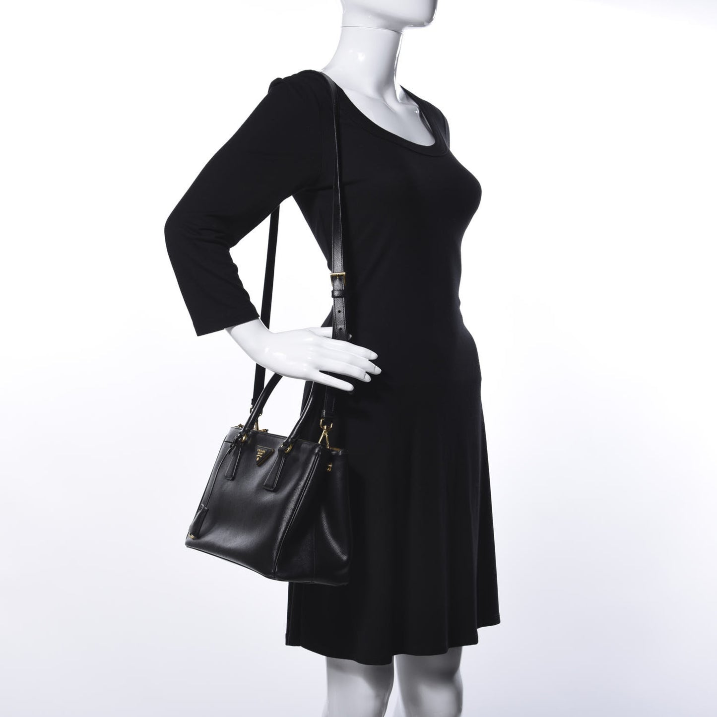 Saffiano Small Galleria Double Zip Tote Black