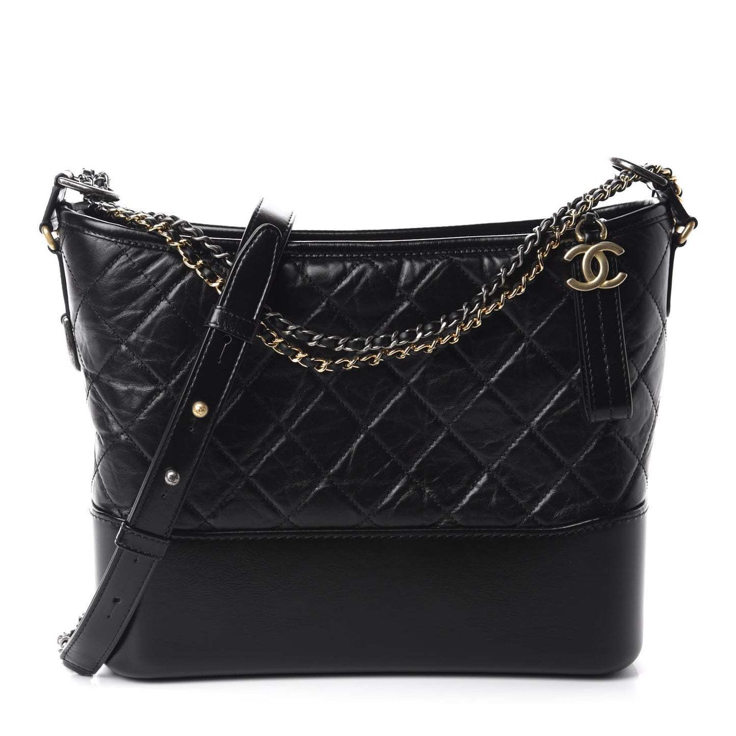 Aged Calfskin Quilted Medium Gabrielle Hobo Black
