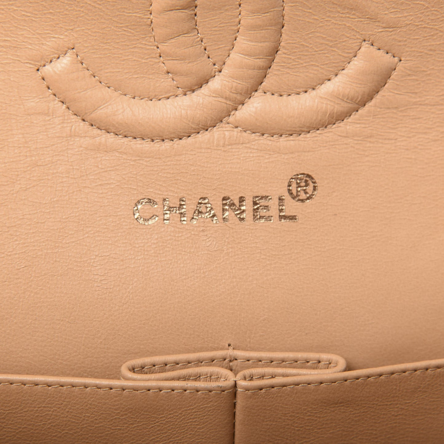 Lambskin Quilted Medium Double Flap Beige