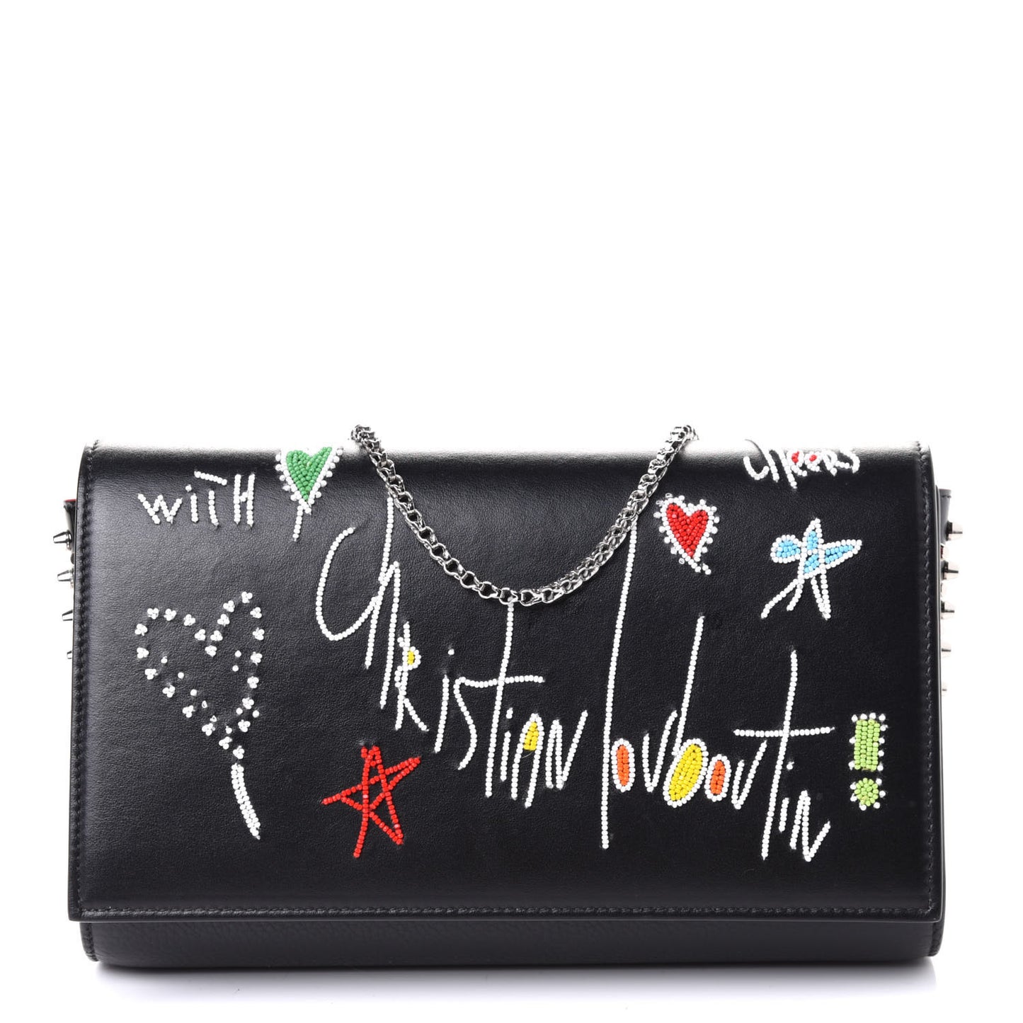 Calfskin Beaded Paloma Loubitag Clutch Black