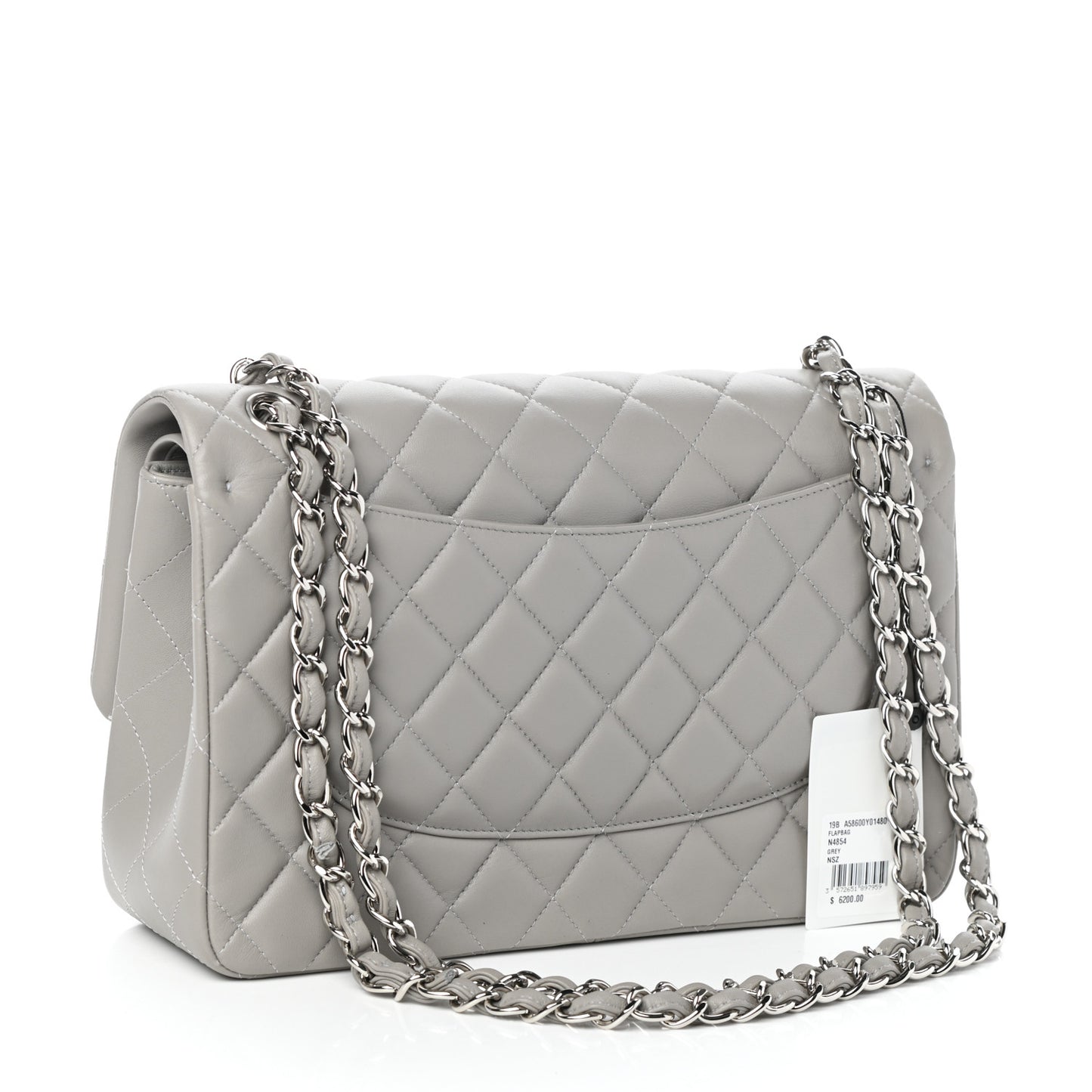 Lambskin Quilted Jumbo Double Flap Grey