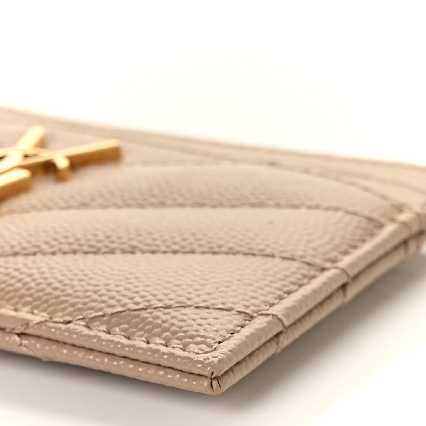 Grain De Poudre Matelasse Chevron Monogram Credit Card Case Dark Beige