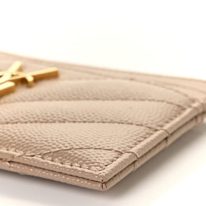 Saint Laurent Grain De Poudre Matelasse Chevron Monogram Credit Card Case Dark Beige 8 of 8