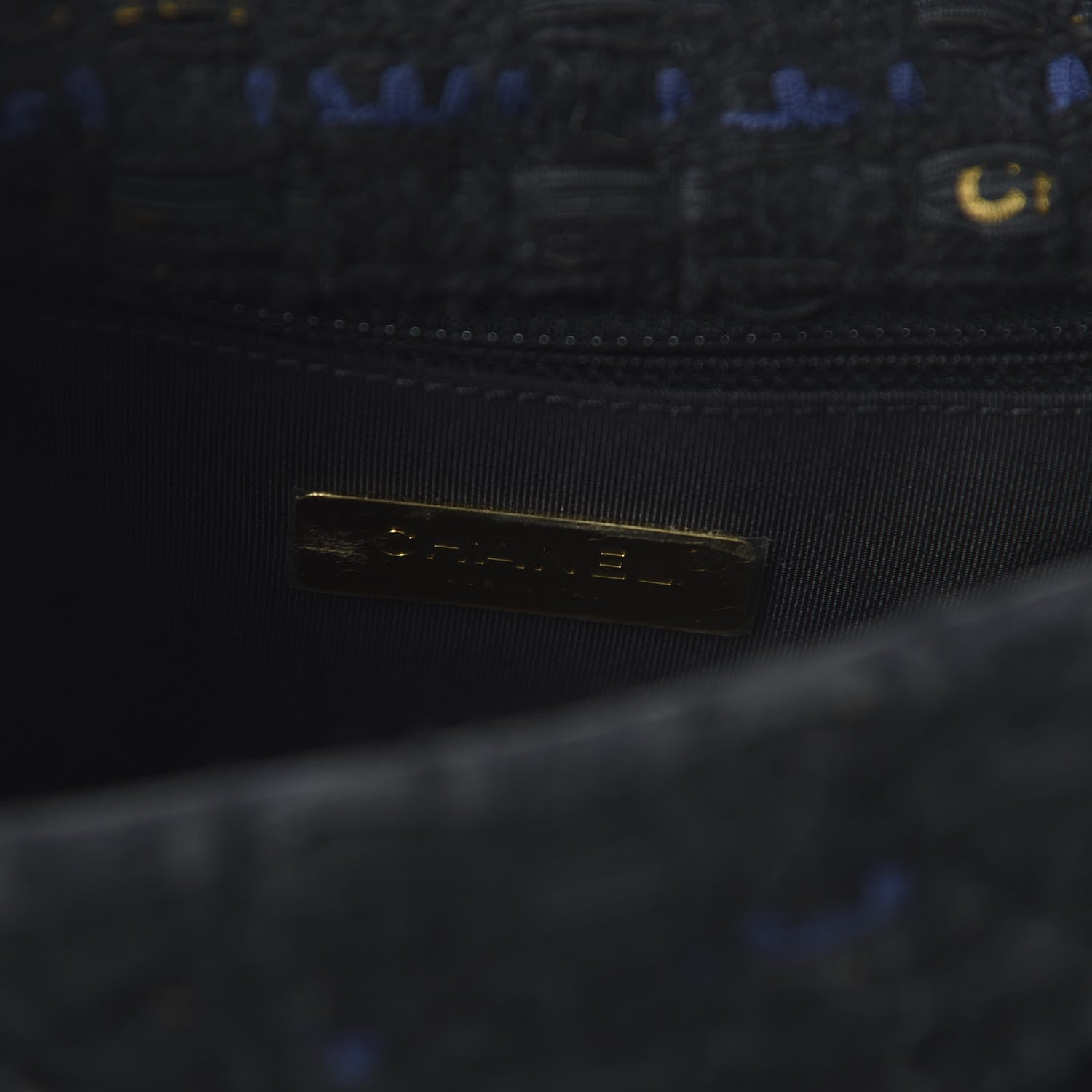 Chanel Tweed Quilted Medium 19 Flap Black Navy Gold 8 of 11