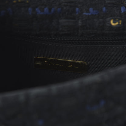 Chanel Tweed Quilted Medium 19 Flap Black Navy Gold 8 of 11