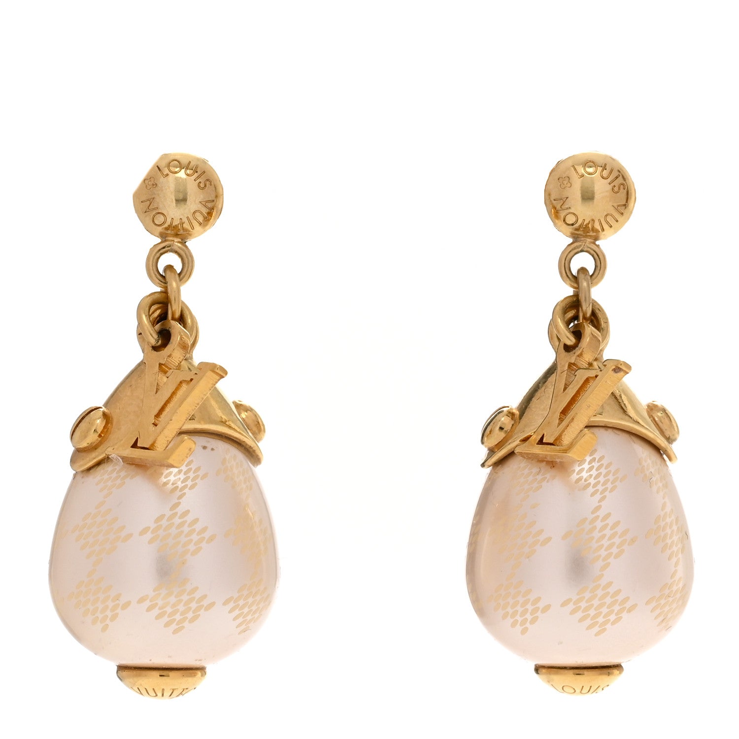 Louis Vuitton Pearl LV Drop Earrings Gold 1 of 5