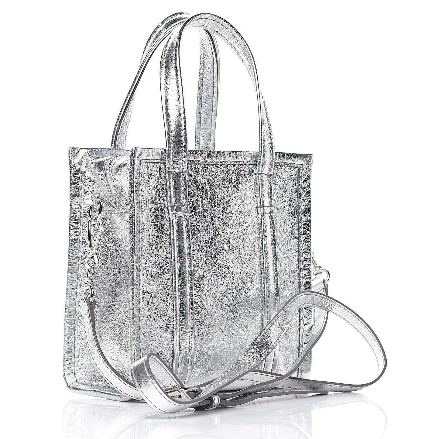 Metallic Calfskin XXS Bazar Shopper Tote Silver Hardware