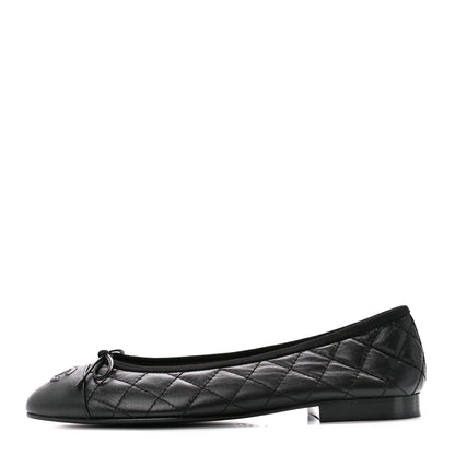 Chanel Aged Calfskin Quilted CC Cap Toe Ballerina Flats 40 Black 1 of 10