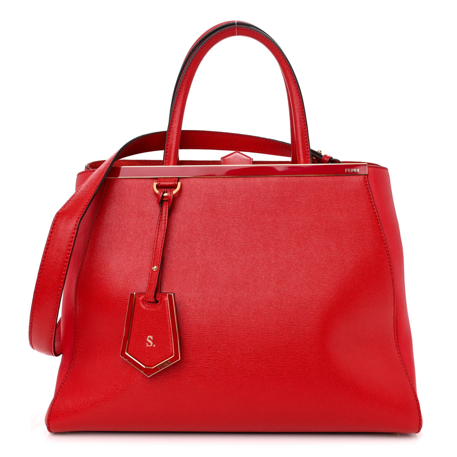 Fendi Vitello Elite Flamingo Regular 2Jours Tote Rosso Fiamma 1 of 13