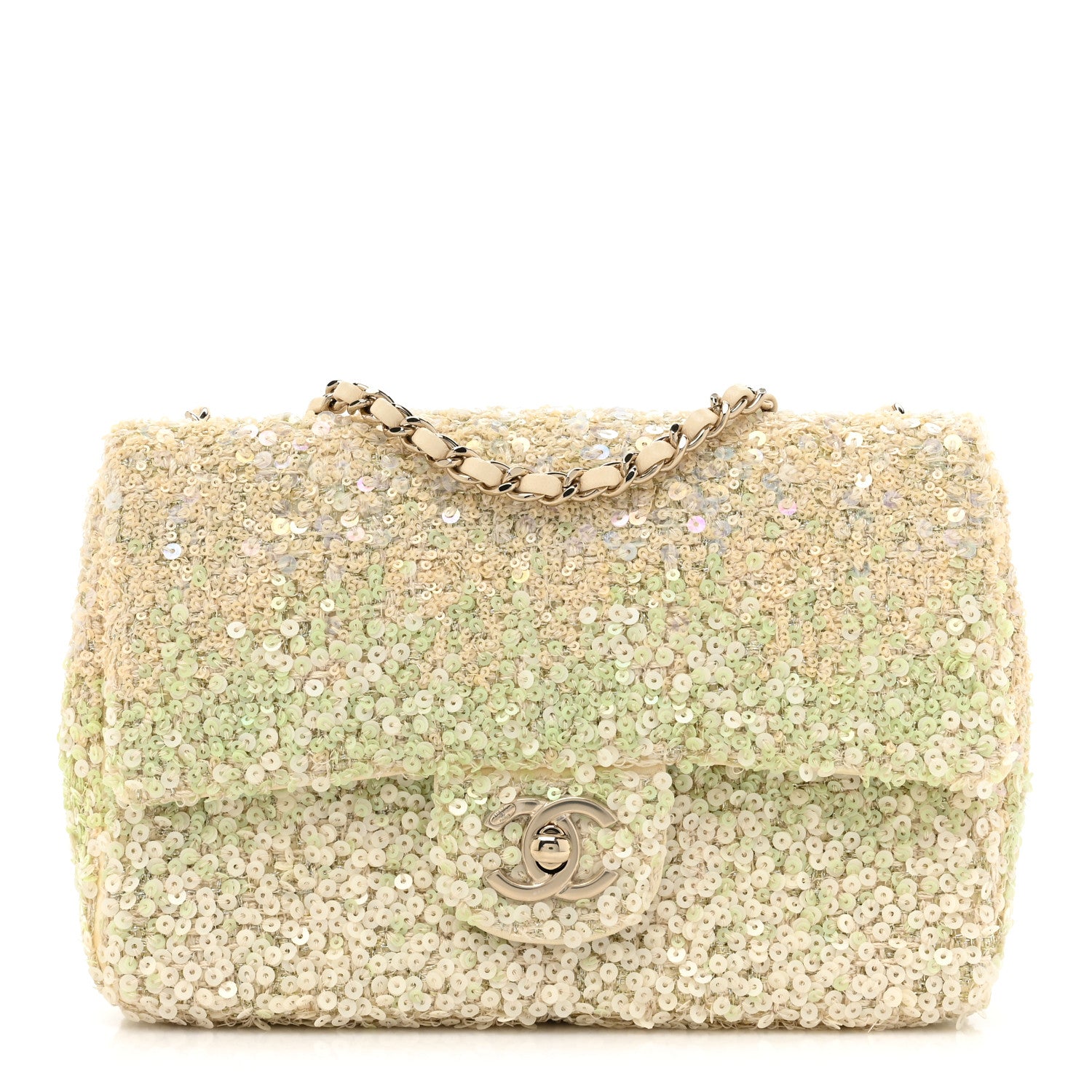 Chanel Shaded Sequin Mini Flap Light Green White Ecru 1 of 10