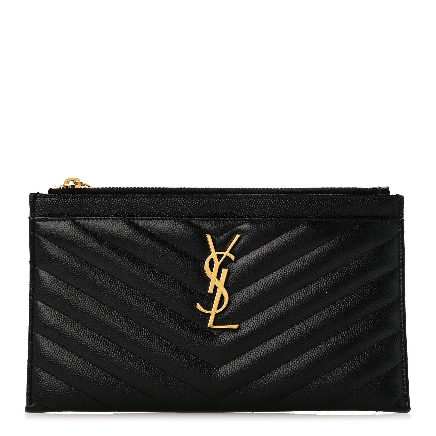 Saint Laurent Grain De Poudre Chevron Monogram Bill Pouch Black Black 1 of 9