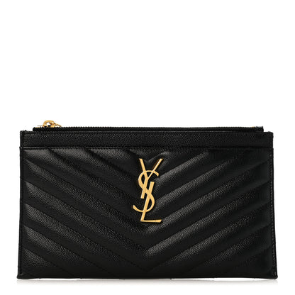 Saint Laurent Grain De Poudre Chevron Monogram Bill Pouch Black Black 1 of 9