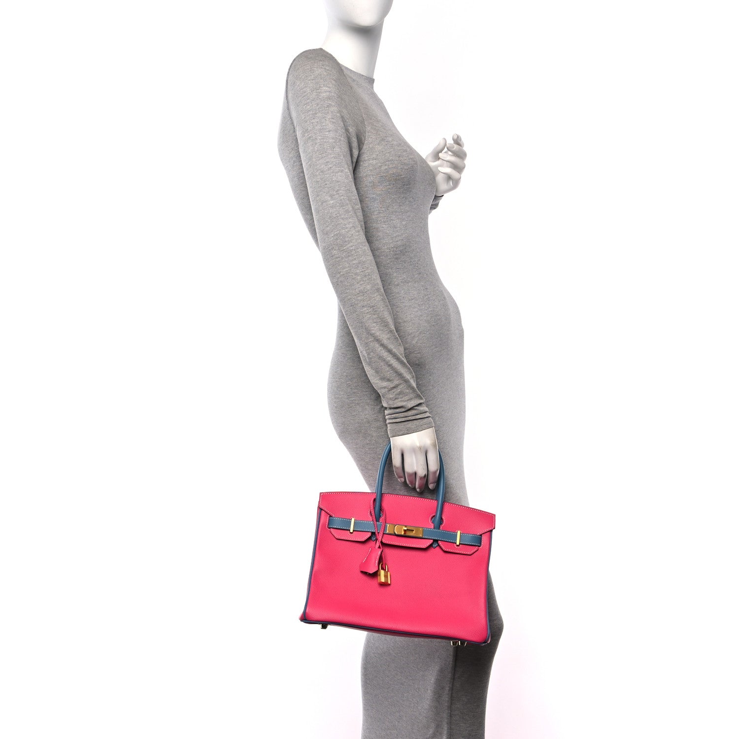 Hermes Epsom Horseshoe Birkin 30 Rose Tyrien Blue Jean 2 of 10
