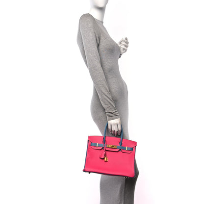 Hermes Epsom Horseshoe Birkin 30 Rose Tyrien Blue Jean 2 of 10