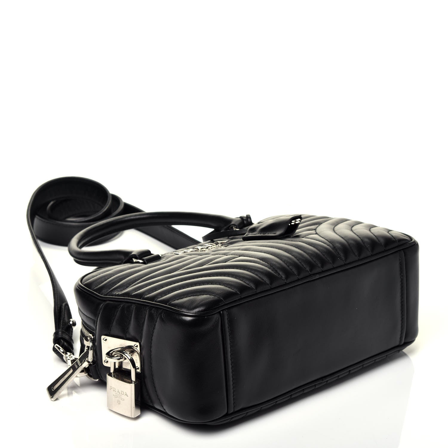 Prada Soft Calfskin Impunture Diagramme Top Handle Crossbody Bag Black 5 of 11