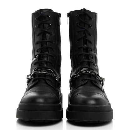 Jimmy Choo Grained Calfskin Nari Diamond Chain Flat Boots 39 Black Anthracite 2 of 8