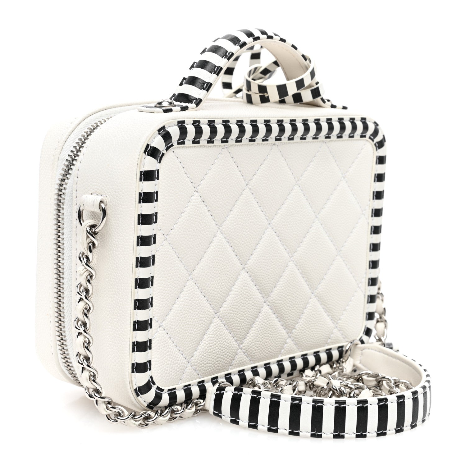 Chanel Caviar Quilted Striped Small CC Filigree Vanity Case White Black 3 of 10