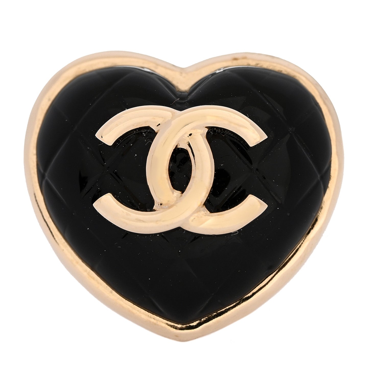 Resin CC Quilted Heart Ring 53 6.25 Gold Black