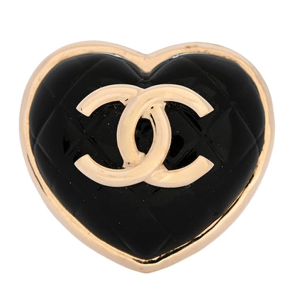 Chanel Resin CC Quilted Heart Ring 53 6.25 Gold Black 1 of 6
