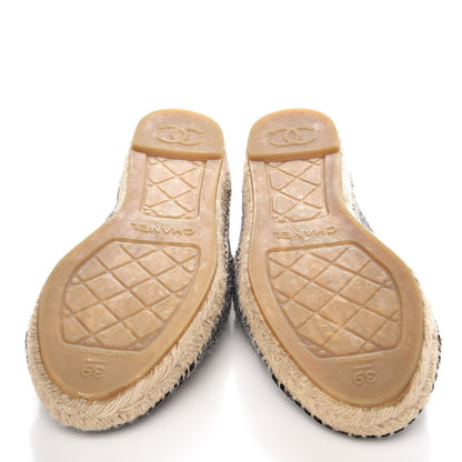 Chanel Tweed Velvet CC Espadrilles 39 Grey Black 5 of 9