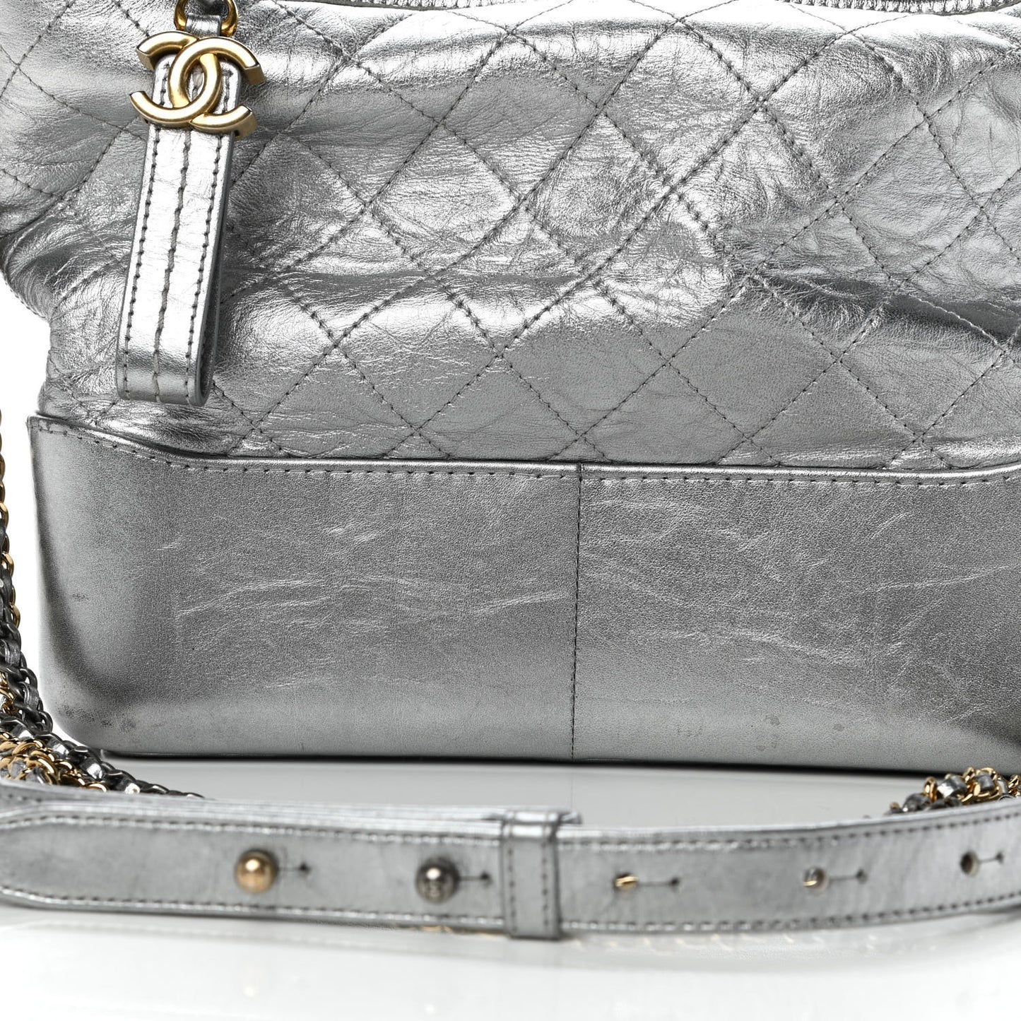 Metallic Aged Calfskin Quilted Medium Gabrielle Silver