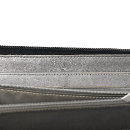 Chanel Lambskin Camellia Embossed Large Zip Around Gusset Wallet Black 7 of 18