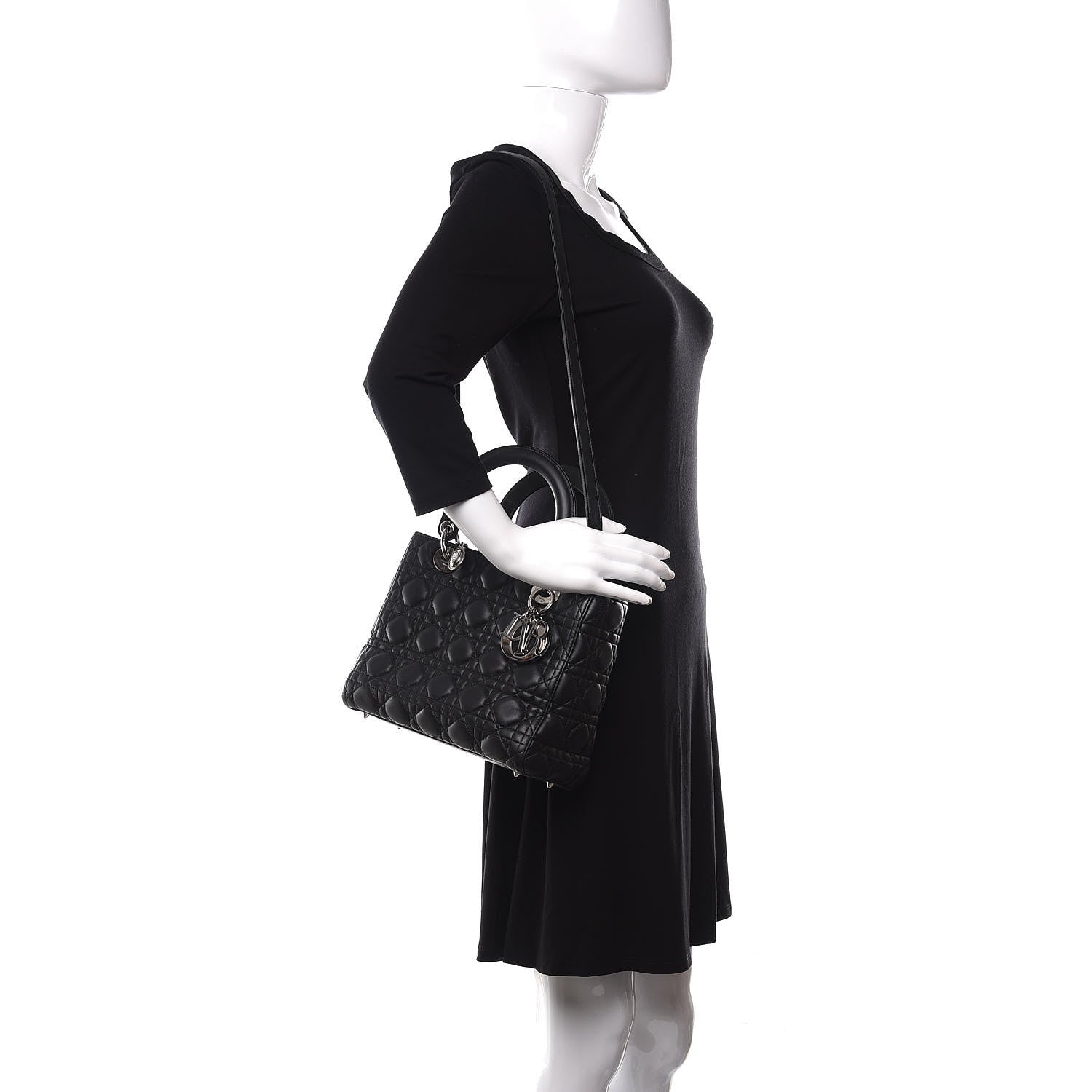 Christian Dior Lambskin Cannage Medium Lady Dior Black 2 of 10