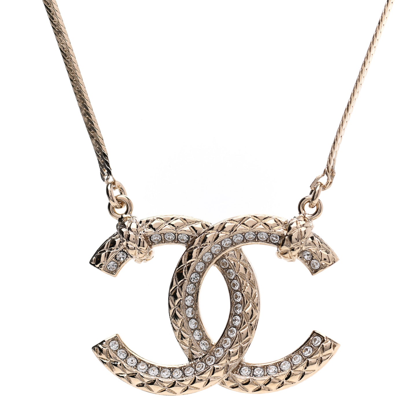 Crystal Textured CC Pendant Necklace Gold
