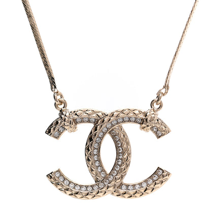 Chanel Crystal Textured CC Pendant Necklace Gold 6 of 7