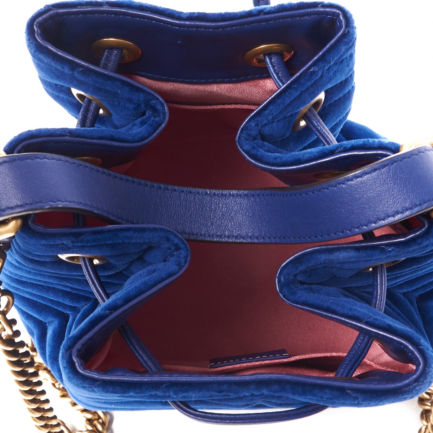 Velvet Matelasse GG Marmont Bucket Bag Cobalt Blue