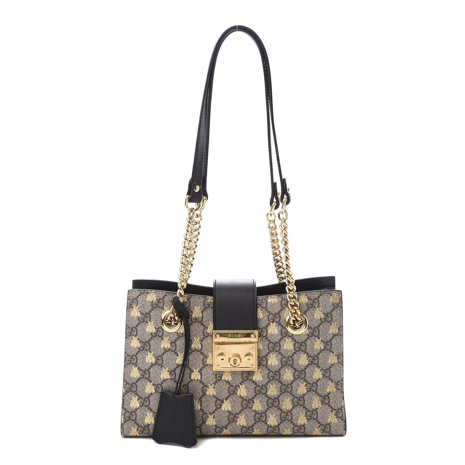 Gucci GG Supreme Monogram Bees Small Padlock Tote Beige Oro Black 1 of 13
