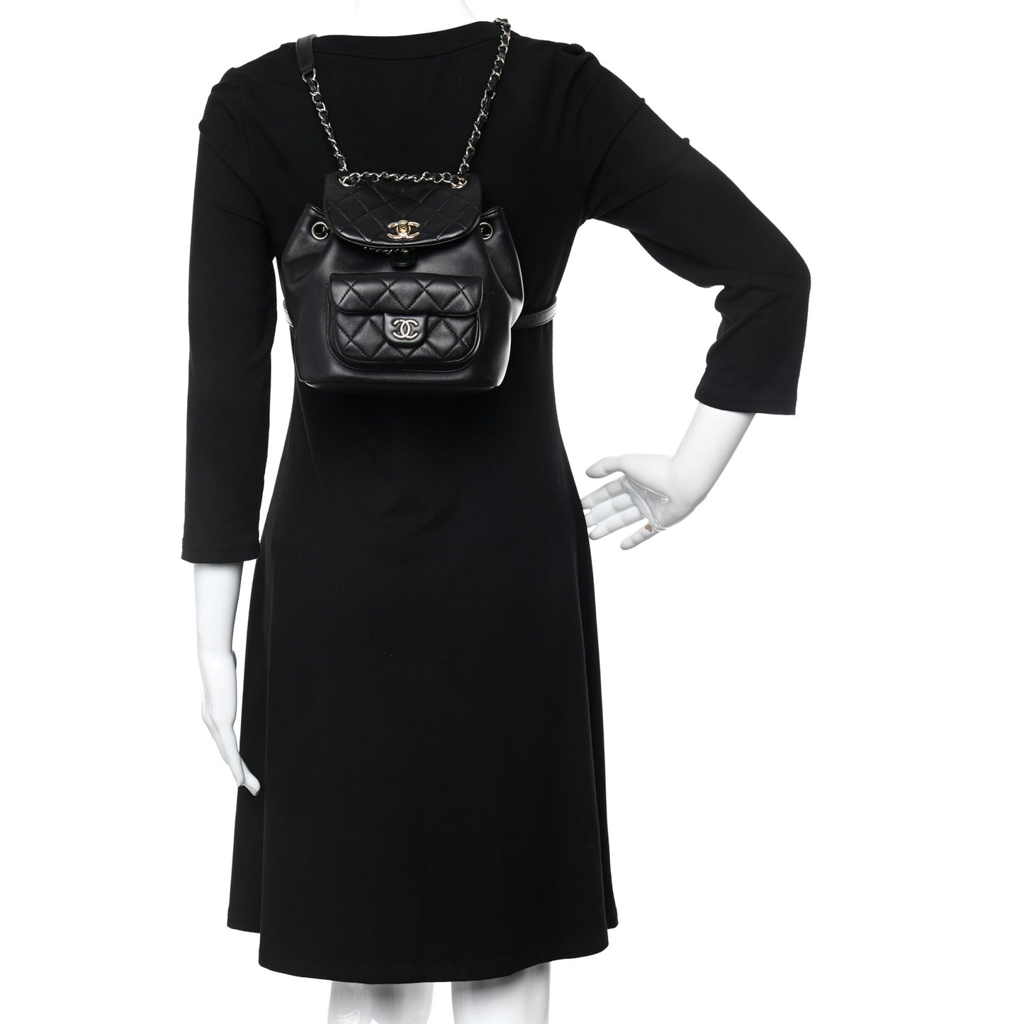 Lambskin Quilted Small Duma Drawstring Backpack Black