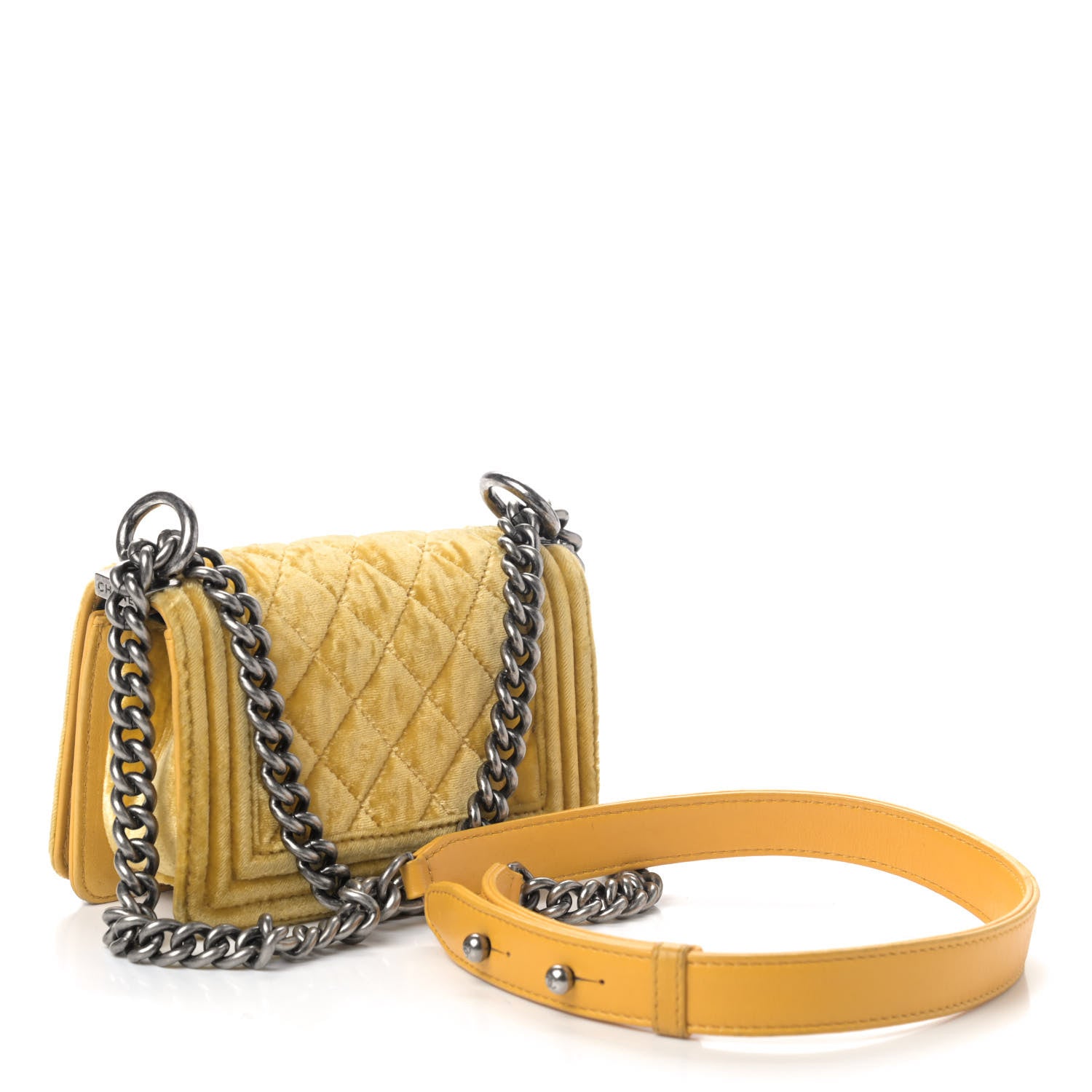 Chanel Velvet Quilted Mini Boy Flap Yellow 2 of 4