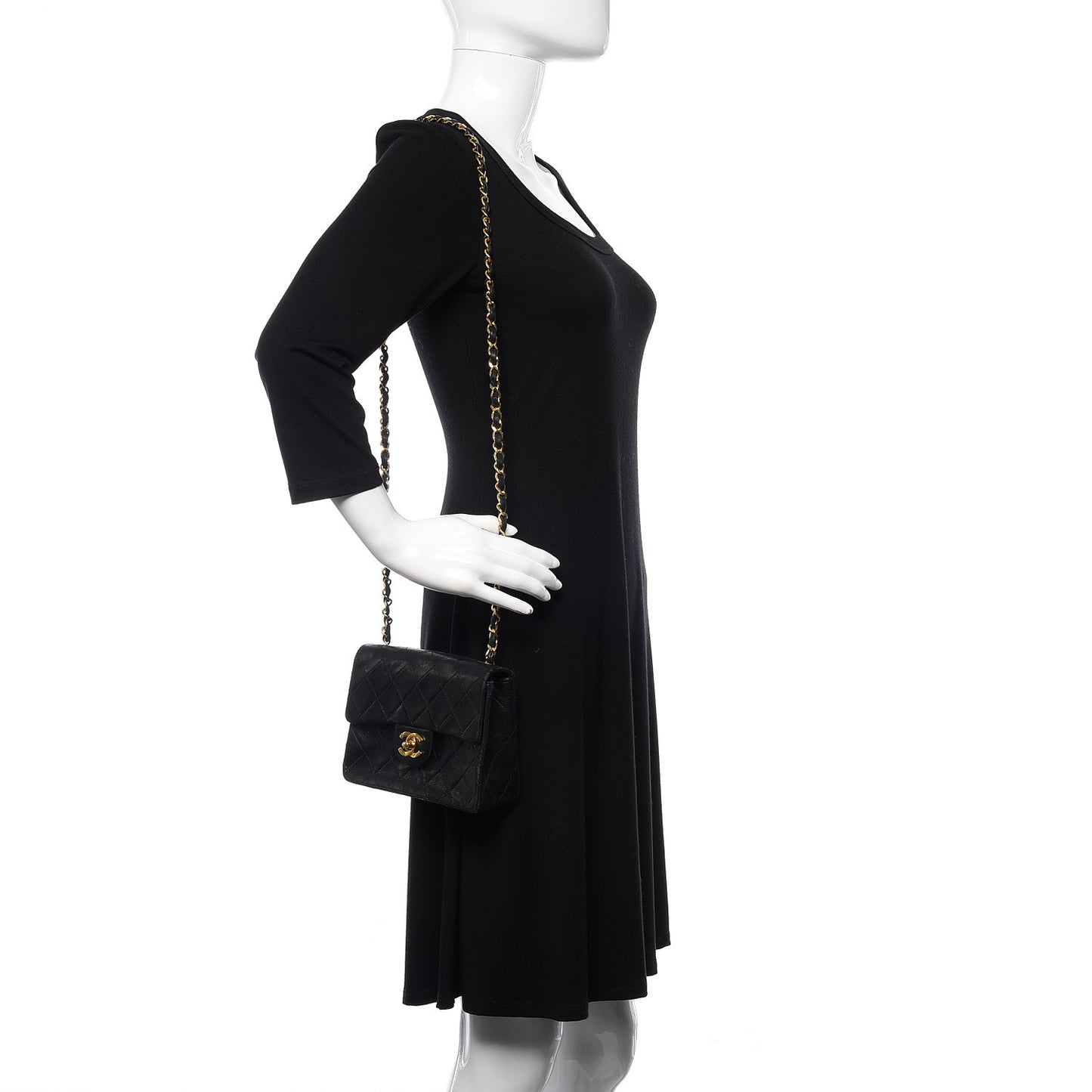 Lambskin Quilted Mini Square Flap Black