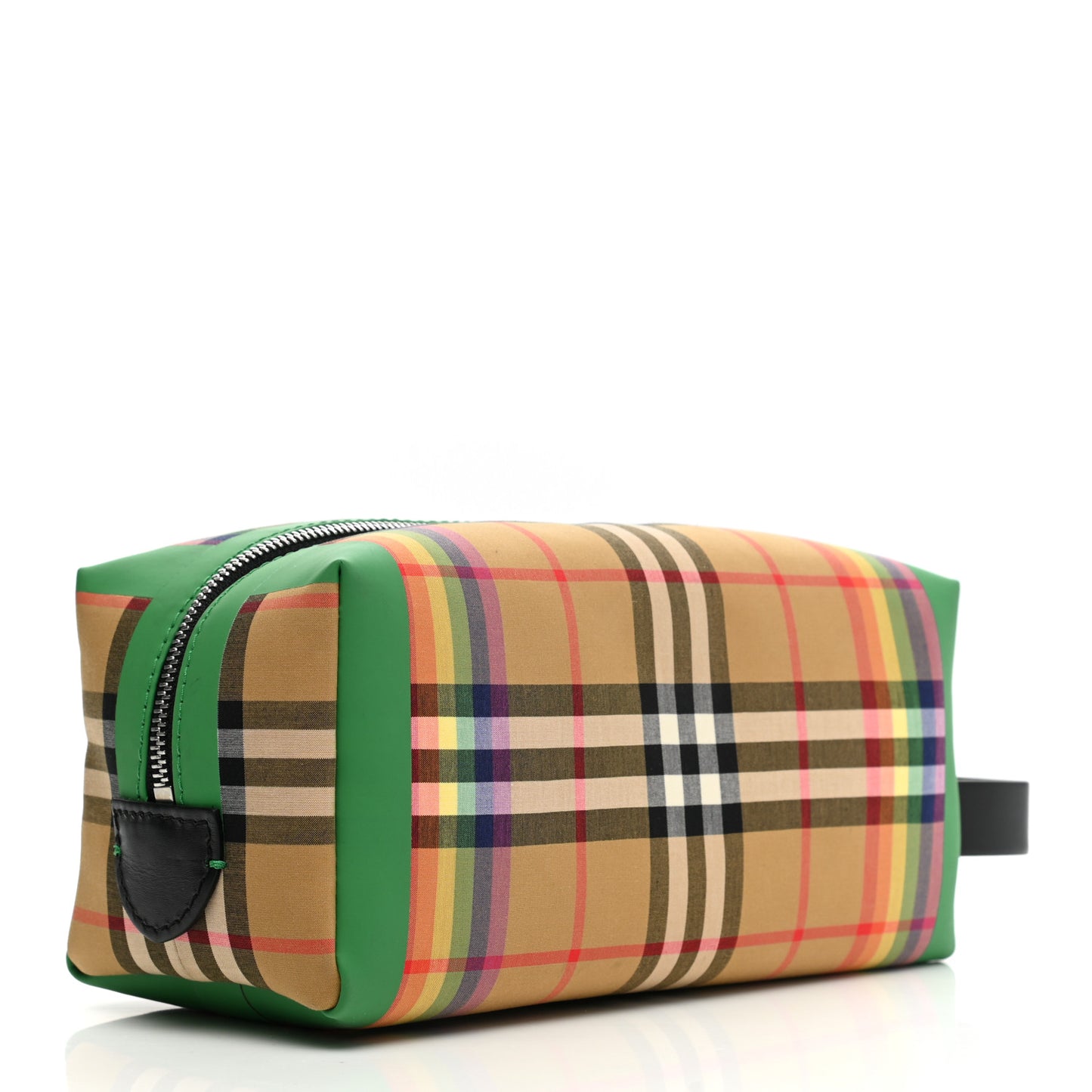Vintage Rainbow Check Travel Pouch Antique Yellow Green